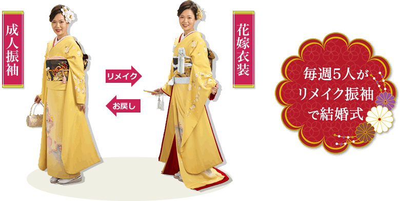 毎週5人がオリジナル引き振袖で結婚式