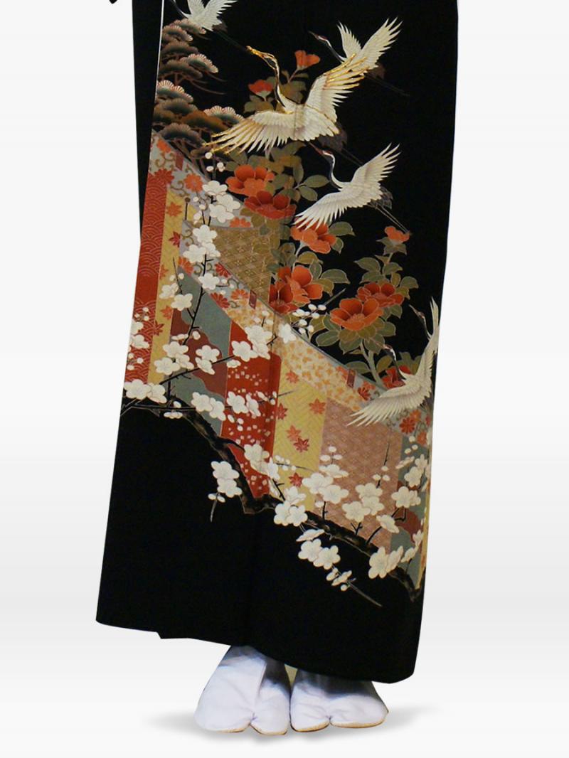 桜・鶴・松の黒留袖