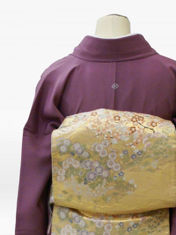 青紫色の千羽鶴に松林の色留袖