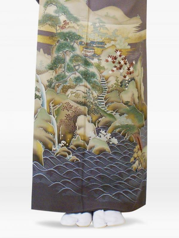 藤色の自然風景文様の色留袖